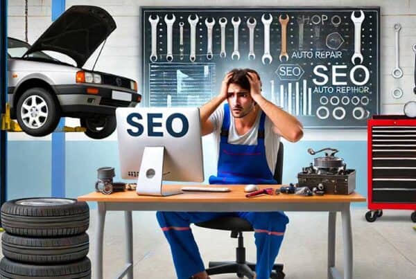 Frustrated mechanic struggles with auto repair SEO
