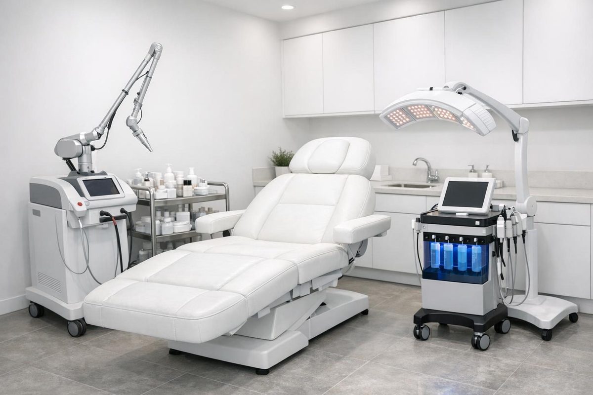Modern medical spa treatment room with professional equipment reflecting medical spa statistics and market trends