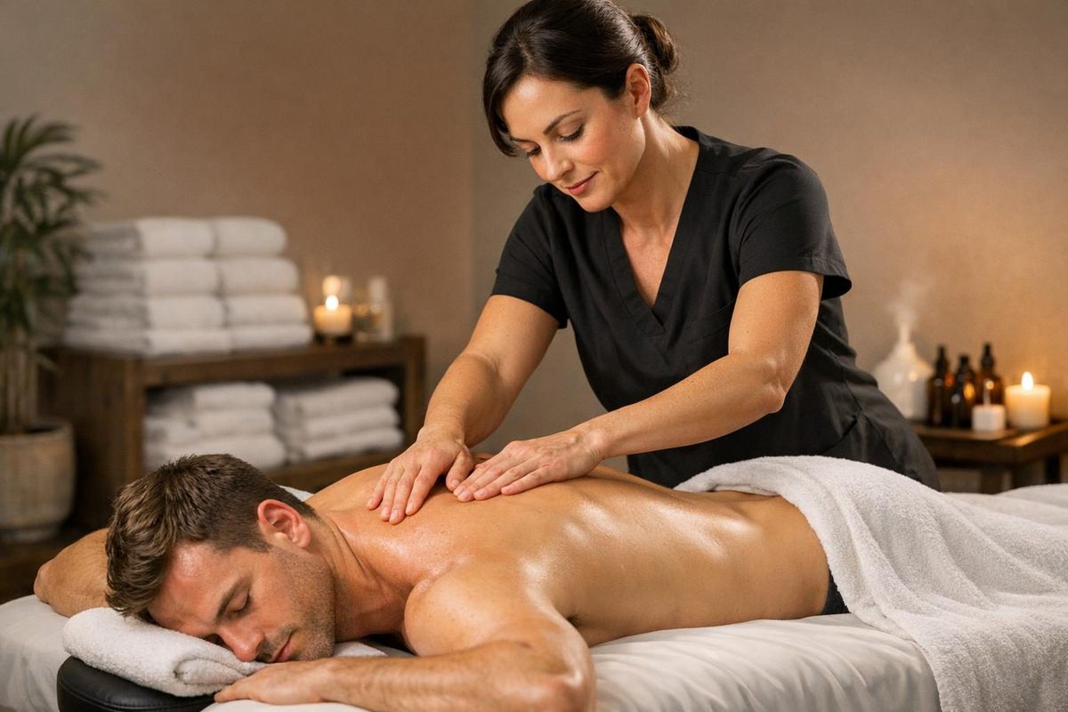 Licensed massage therapist performing a professional treatment highlighting massage therapist statistics and industry growth